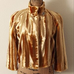 INC Gold Yellow Faux Fur Cropped Fitted Jacket